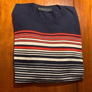 Etro men’s cashmere blend crew neck sweater in indigo red & white